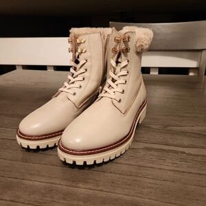 Elegant Cream Lace-Up Combat Boots